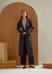 Structured Linen Blazer Coat for Women with Waist Belt and Oversized Fit – Button-Up Outerwear