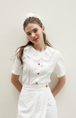 Linen Midi Skirt with Wrap Front and Eyelet Embroidery – Feminine A-Line Summer Silhouette