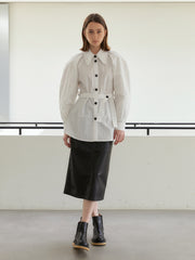 Tailored Linen Shirt with Belt and Puff Sleeves – Crisp Button-Down with Modern Silhouette