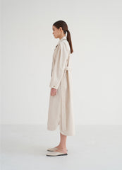 Structured Linen Blend Coat Dress with Button Front, Defined Collar, and Side Slits
