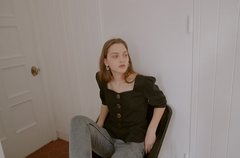 Tailored Linen Blouse With Puff Sleeves and Sculpted Peplum Silhouette