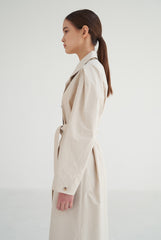 Structured Linen Blend Coat Dress with Button Front, Defined Collar, and Side Slits