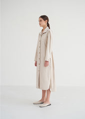 Structured Linen Blend Coat Dress with Button Front, Defined Collar, and Side Slits