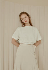 Flared Hem Linen Midi Skirt with Side Tie Detail and High Waist Silhouette