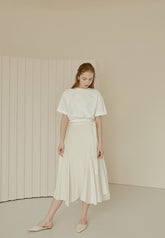 Cropped Linen Blouse With Elastic Hem And Short Sleeves For Refined Casual Styling