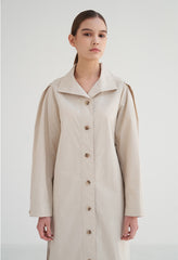 Structured Linen Blend Coat Dress with Button Front, Defined Collar, and Side Slits