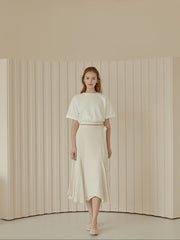 Flared Hem Linen Midi Skirt with Side Tie Detail and High Waist Silhouette