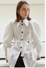 Tailored Linen Shirt with Belt and Puff Sleeves – Crisp Button-Down with Modern Silhouette