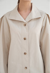 Structured Linen Blend Coat Dress with Button Front, Defined Collar, and Side Slits