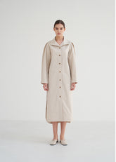 Structured Linen Blend Coat Dress with Button Front, Defined Collar, and Side Slits