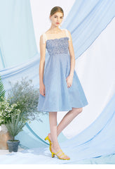 Cotton Poplin Sleeveless Smocked Midi Dress with Tie Shoulder Straps and Flared Hem