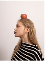 Cotton Striped Long Sleeve Shirt with Crew Neckline and Relaxed Fit