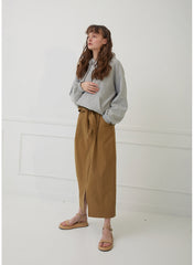 High-Waisted Linen Midi Skirt with Front Slit and Clean Seams for Effortless Elegance