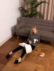 Cotton Striped Long Sleeve Shirt with Crew Neckline and Relaxed Fit