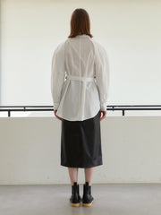 Tailored Linen Shirt with Belt and Puff Sleeves – Crisp Button-Down with Modern Silhouette