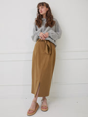 High-Waisted Linen Midi Skirt with Front Slit and Clean Seams for Effortless Elegance