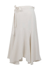 Flared Hem Linen Midi Skirt with Side Tie Detail and High Waist Silhouette