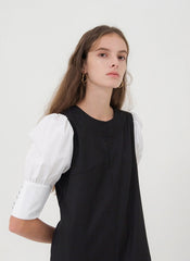 Sleeveless Linen Midi Dress with Tailored Fit, Front Pleat, and Layering-Friendly Design