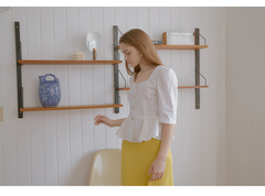 Linen Peplum Blouse With Square Neckline And Statement Buttons