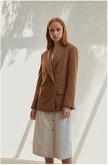 Women's Button-Down Midi Dress in Lightweight Linen with V-Neck and Elastic Back Waist Detail