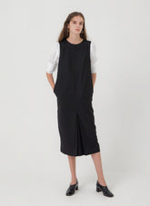 Sleeveless Linen Midi Dress with Tailored Fit, Front Pleat, and Layering-Friendly Design