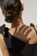 One-Shoulder Linen Midi Dress with Adjustable Tie Straps and Raw Hemline Finish