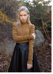 Long Sleeve Cotton Shirt With Puff Shoulder Detail And Slim Fit Silhouette