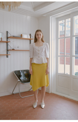 Linen Peplum Blouse With Square Neckline And Statement Buttons