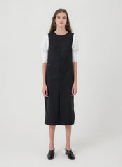 Sleeveless Linen Midi Dress with Tailored Fit, Front Pleat, and Layering-Friendly Design