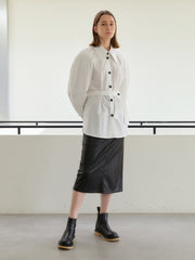 High-Waisted Pencil Skirt in Genuine Leather with Sleek Silhouette and Midi Length