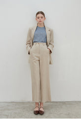 Tailored Linen Blazer for Women with Notch Lapel and Flap Pockets – Lightweight Formal Jacket