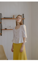 Asymmetric Hem Midi Linen Skirt with Textured Knit Detail