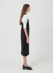 Sleeveless Linen Midi Dress with Tailored Fit, Front Pleat, and Layering-Friendly Design