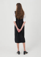 Sleeveless Linen Midi Dress with Tailored Fit, Front Pleat, and Layering-Friendly Design