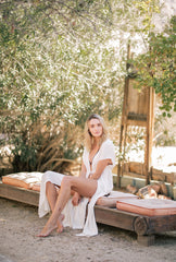 Linen Beach Cover-Up with Deep V-Neckline, Front Tie, and Side Slits