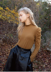 Long Sleeve Cotton Shirt With Puff Shoulder Detail And Slim Fit Silhouette