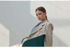 Tailored Linen Blazer for Women with Notch Lapel and Flap Pockets – Lightweight Formal Jacket