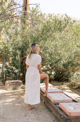 Linen Beach Cover-Up with Deep V-Neckline, Front Tie, and Side Slits