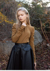 Long Sleeve Cotton Shirt With Puff Shoulder Detail And Slim Fit Silhouette