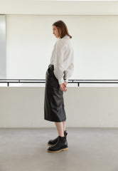 High-Waisted Pencil Skirt in Genuine Leather with Sleek Silhouette and Midi Length