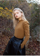 Long Sleeve Cotton Shirt With Puff Shoulder Detail And Slim Fit Silhouette