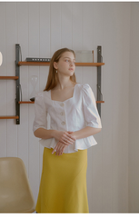 Linen Peplum Blouse With Square Neckline And Statement Buttons