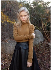 Long Sleeve Cotton Shirt With Puff Shoulder Detail And Slim Fit Silhouette