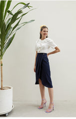 Linen Wrap Midi Skirt with High Waist and Front Pleat – Tailored Feminine Everyday Essential