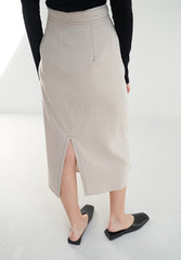 Linen Midi Skirt with Asymmetric Button Front and Back Vent for Effortless Movement