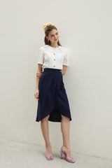 Linen Wrap Midi Skirt with High Waist and Front Pleat – Tailored Feminine Everyday Essential