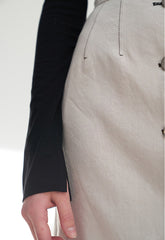 Linen Midi Skirt with Asymmetric Button Front and Back Vent for Effortless Movement