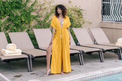 Linen Beach Cover-Up with Front Tie and Relaxed Silhouette for Effortless Layering