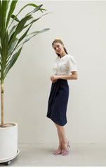 Linen Wrap Midi Skirt with High Waist and Front Pleat – Tailored Feminine Everyday Essential