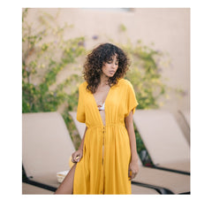 Linen Beach Cover-Up with Front Tie and Relaxed Silhouette for Effortless Layering